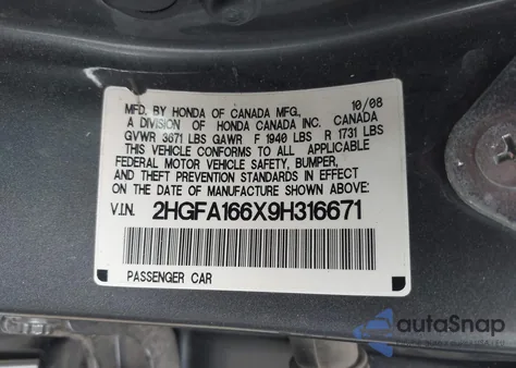 2009 Honda Civic Lx-S z USA, uszkodzony, nr VIN 2HGFA166X9H316671